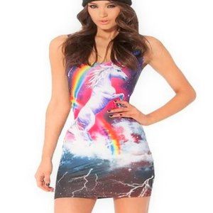 NEW! Hell Yeah Dress Blackmilk bodycon tank OS y2k Dinosaur Unicorn Robot T-rex